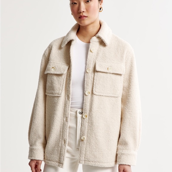 Abercrombie & Fitch Cream Sherpa Shirt Jacket - Picture 4 of 8